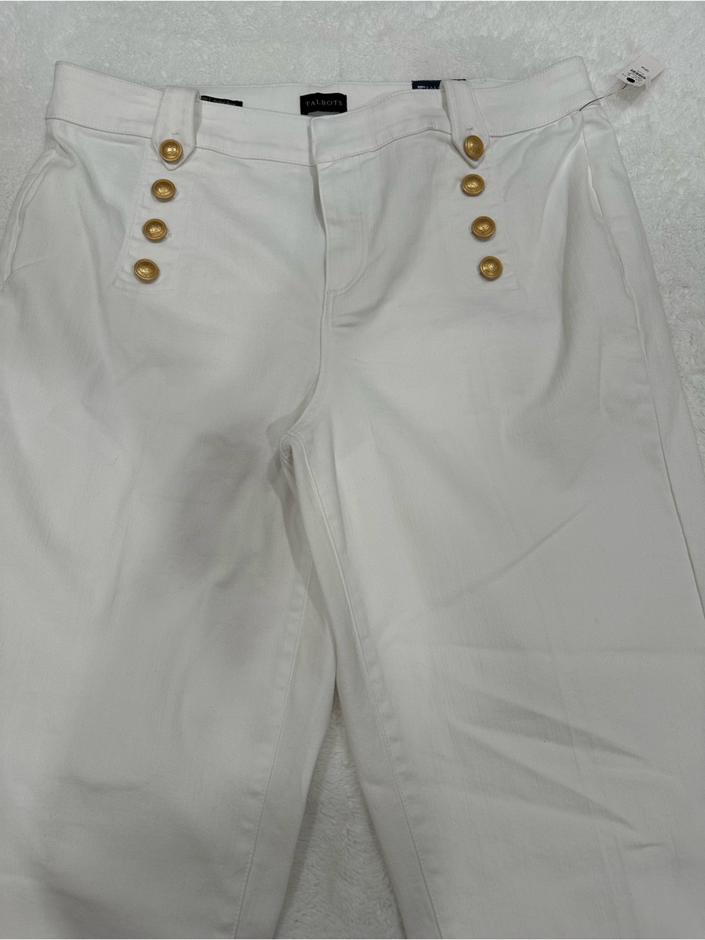 Talbots White womens Sailor-Style Chino Pants with Gold Buttons size 18W